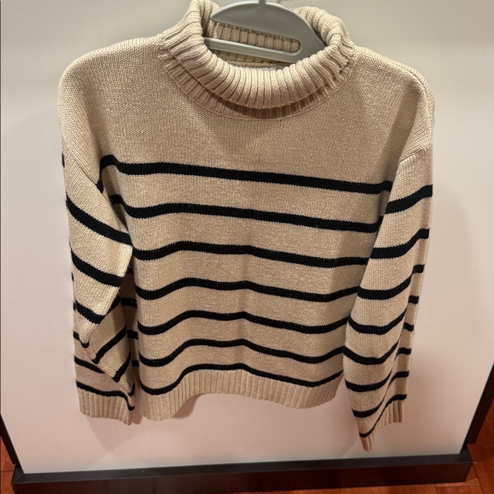 Gilli Beige and Black Striped Turtleneck Sweater